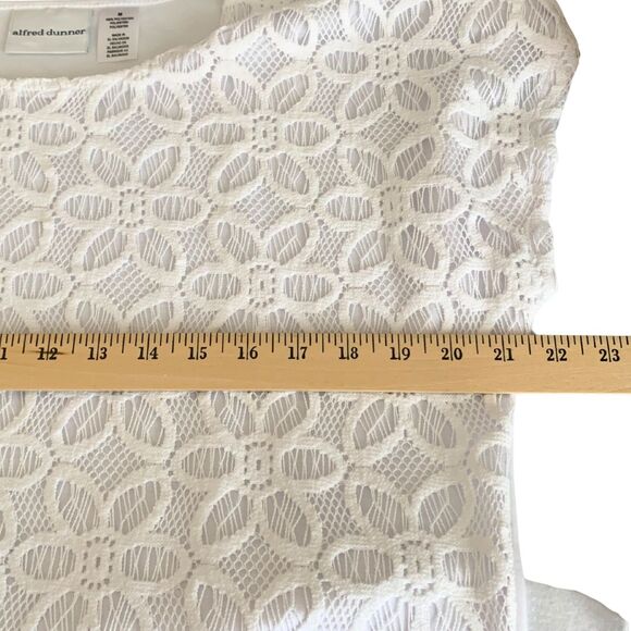 Alfred Dunner Women’s White Lace Short Sleeve Blouse Size M Floral Pattern Polye - Picture 9 of 9